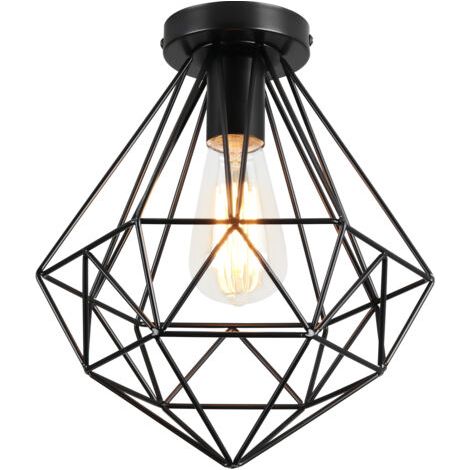 royaluxe- Plafonnier Antique En Diamant 26CM Luminaire Plafonnier Moderne Lampe De Plafond Vintage E27 Pour Loft, Bureau, Intérieur Noir