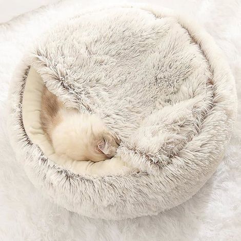 Gemütliches Donut-förmiges Haustierbett und Schlafsack für Begleittiere - Weiches Plüschmaterial - Warm - Samt Café 35 cm BETT