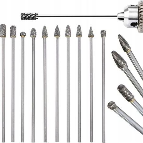 Juego de fresas rotativas  3 mm  100 mm  Doble corte  Carburo de tungsteno  Para Dremel  Madera, metal, vidrio y yeso