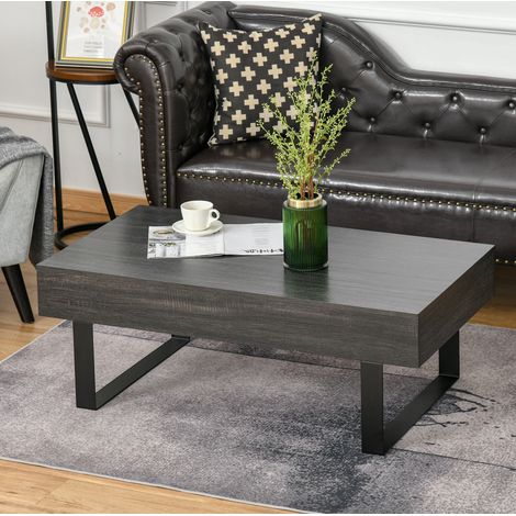 Mesa de centro de tablero de partículas 110 x 60 x 40 cm gris oscuro con cajón y estantes abiertos (1/5)