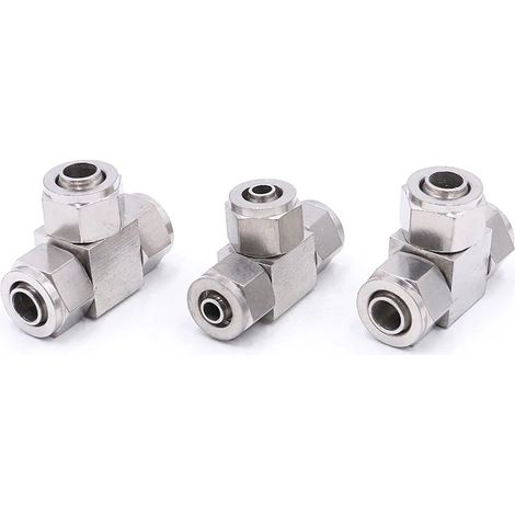 Raccord en T égal à torsion rapide en acier inoxydable 304 (tube de 10 mm de diamètre extérieur) pour tuyau PU de diamètre extérieur 4/6/8/10/12 mm. (1/5)