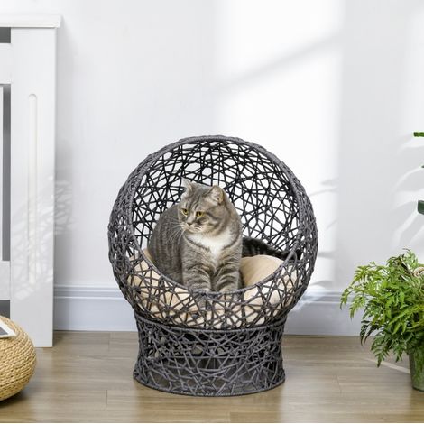 Cesta para gato con forma de caseta, con cojín, 2 piezas, 50 x 50 x 60 cm, antracita OKMYHOME (1/5)