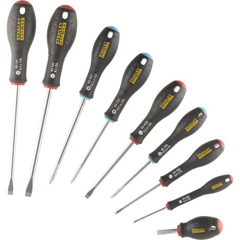 Stanley – Set de 9 tournevis Fatmax – Lames renforcées par traitement induction – Poignées soft grip antidérapantes – Pour mécanique et électricité - FMHT65424-0