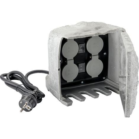 Wiltec Presa multipla con sensore, effetto pietra, Multipresa per esterno con 4 prese, protezione IP44 (1/5)