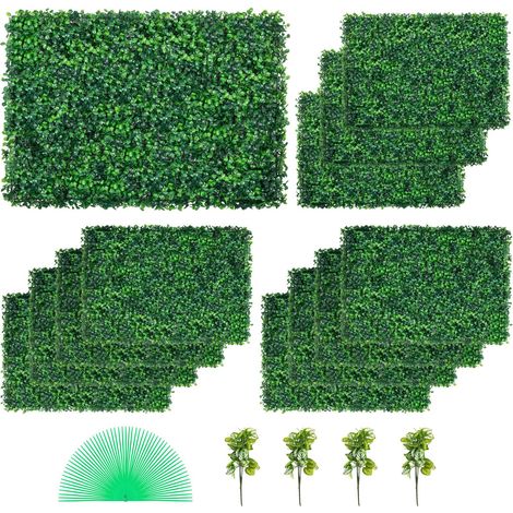 Panneau de Haie Artificielle en Buis, 12 Pièces, 24x16", Vert, pour Décor de Mur Extérieur et Intérieur, Jardin et Clôture (1/5)