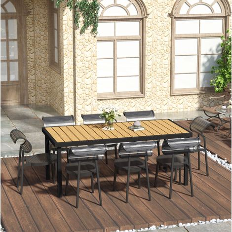 Tavolo da giardino per 8 persone in alluminio 190 x 90 x 74 cm, effetto legno naturale (1/5)