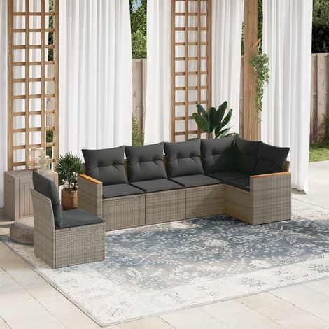 Set de muebles de jardín 6 pzas y cojines ratán sintético gris vidaXL (1/5)