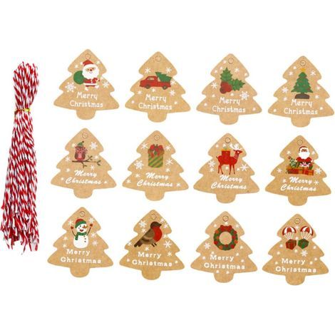 Otra decoración para Navidad, 1 lote de etiquetas colgantes de Navidad con cuerda para regalos de fiesta, etiquetas de Feliz Navidad, etiquetas para regalos (1/5)