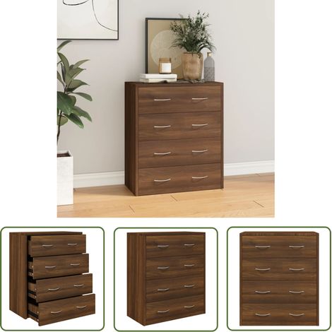 The Living Store Kommode mit 4 Schubladen 60x30,5x71 cm Braun Eichen-Optik - Kommode - Sideboard - Wohnzimmermöbel - Holzmöbel - Eiche Optik (1/5)