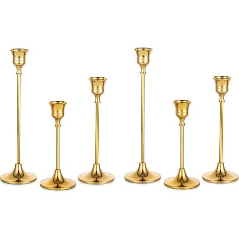 Kerzenständer Metall Spitzkerzen Hochzeit Tischdeko 2 Set 6 PCS Gold (1/5)