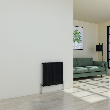 Warmehaus Flat Panel Black Radiator Horizontal Single 600x612mm