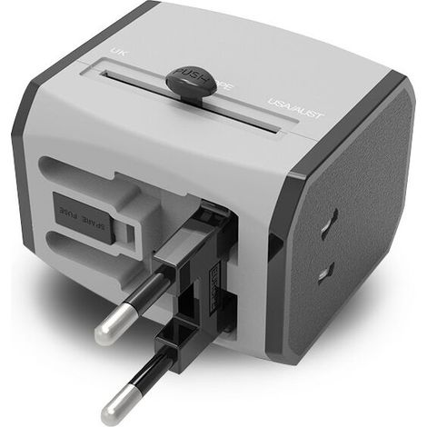 EU, UK, US Euro Europe Plug Adapter with 3 USB Ports, Grounded European Travel Adapter with 3 USB Ports(grey (1/5)