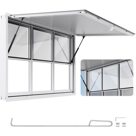 Fenêtre de Concession pour Camion Restaurant 152,4x91,5 cm, Guichet de Service pour Stand de Vente, Cadre en Alliage d'Aluminium, avec 6 Petites Fenêtres, Porte à Auvent et Crochet de Traction (1/5)