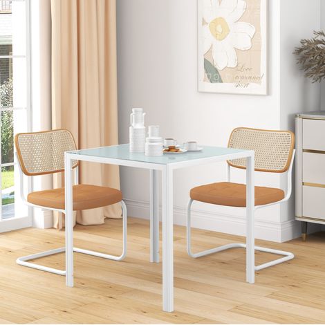 MEUBLIV Table à manger carrée 75x75x75 cm blanche, plateau en verre, 4 personnes (1/5)