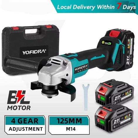Meuleuse d'angle sans fil 125 mm brushless 4 vitesses – meulage polissage découpe métal bois – compatible batterie Makita avec 2 batteries et boîte de rangement en plastique (1/5)