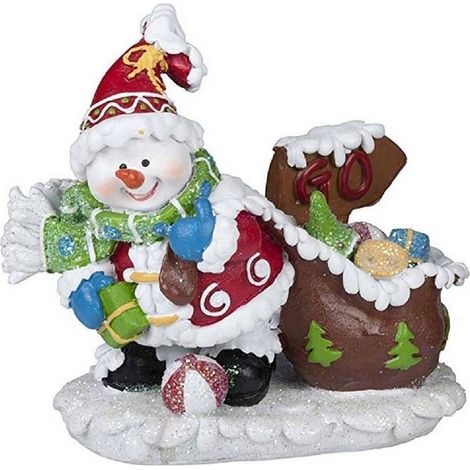 TrAdE Shop Traesio - Pupazzo Di Neve Con Sacco Scena Natalizia 12cm In Poliresina Modello Casuale - (1/2)