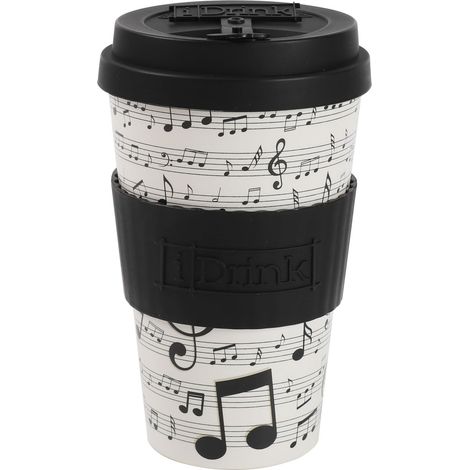 Tasse à café en RPET avec ouverture et bouchon en silicone, facile à transporter Tasse à emporter de 435 ml en plastique recyclé 8,7 x 8,7 x 15 cm 435 ml (Music) (1/4)