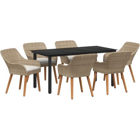 Garten Essgruppe mit Kissen 7 pcs Beige Poly-Rattan (1/4)