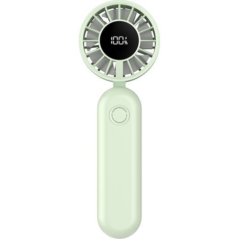 Ventilateur de table pliable à affichage numérique (vert clair) mini turbo à vent froid à grande vitesse écran LCD rechargeable par USB utilisable à la main ou sur table (1/2)