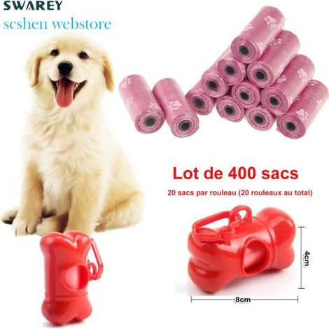 Lot de 400 sacs à déjections canines avec distributeur et clip rouge - 20 rouleaux de 20 sacs (1/4)