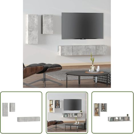 Ensemble de meubles TV 4 pcs, Étagère TV, Meuble de Salon, Gris béton Bois d'ingénierie OIB3124E (1/5)