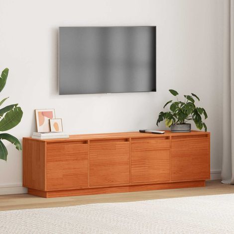 Meuble TV 4 portes à charnières en bois d’ingénierie marron, 156 x 37 x 45 cm - PANGIVO (1/5)