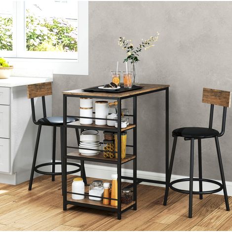 MEUBLIV Tavolo alto 90x50 cm rovere – 2 sgabelli, 3 ripiani, stile moderno (1/5)