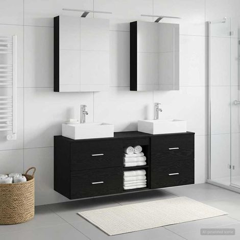 vidaXL Bathroom Furniture Set 5 pcs Black Oak (1/5)