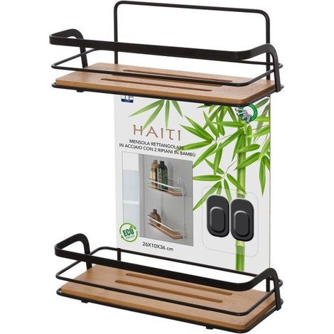 Exagonshop Mensola vasca doccia rettangolare 2 ripiani in bambu e