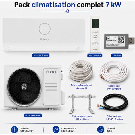 Pack climatisation monosplit Climate 3000I RAC Bosch 7 kW + kit installation (1/5)