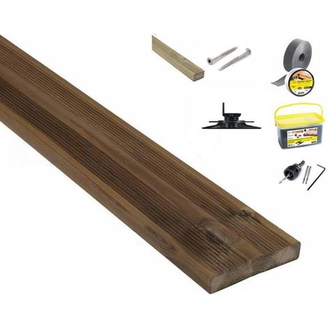 Kit terrasse 45m² en lame PIN DU NORD AB avec Lambourde, vis, cale de ventilation, plot pvc et Bande bitumineuse (1/5)
