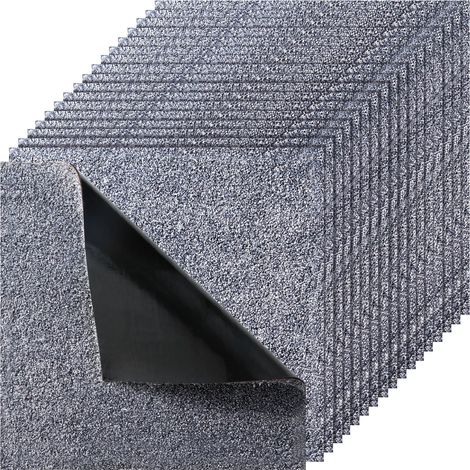 Dalle de Moquette Autocollante, 45,7 x 45,7 cm, Lot de 10, Couverture 2 ㎡, Épaisseur 12 mm, à Poils Ras, Revêtement de Sol Doux Modulaire Carré et Résistant pour Salon, Bureau, Chambre, Gris (1/5)