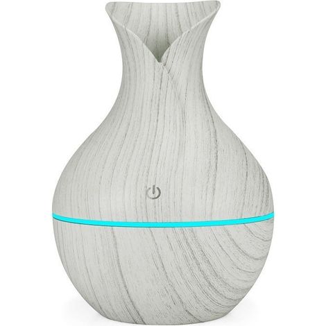 Humidificateur d'Air USB en Forme de Vase, Design Bois Multicolore, Mini Diffuseur de Brume Silencieux pour Bureau et Chambre à Coucher, Décoration Intérieure Moderne (Blanc Motif Bois)