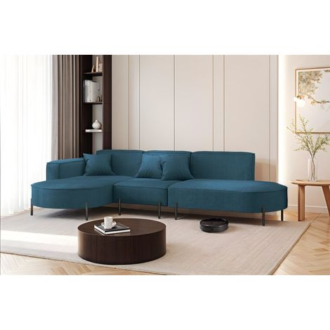 Ecksofa Designersofa VALENCIA in Stoff Scala Blau Ottomane Links (1/2)