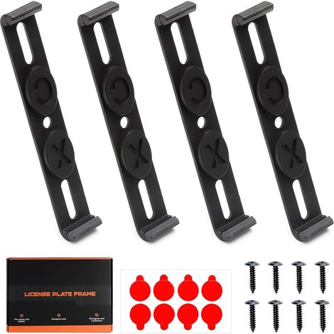 Lot de 4 supports de plaque d'immatriculation sans cadre ultra plats résistants aux intempéries – Vis et pastilles adhésives pour un maintien sûr – Installation facile, ajustement parfait pour (1/5)