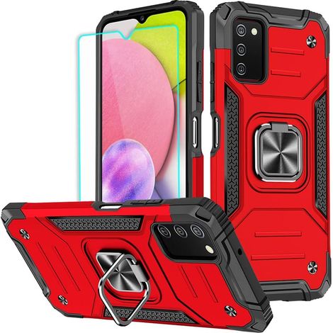 CUSTODIA PROTETTIVA PER SAMSUNG GALAXY A03S ROSSO ANELLO 2X VETRO TEMPERATO (1/5)