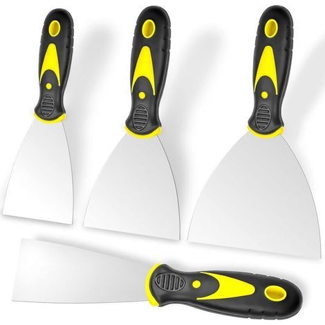 Grattoir, lot de 4 (2, 3, 4 et 5 pouces), grattoirs à peinture en acier inoxydable pour réparation de cloisons sèches, retrait de papier peint, calfeutrage, plâtre, ciment et adhésifs (1/4)