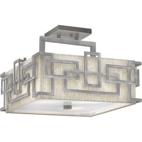 Plafoniera lampada soggiorno acciaio lino nichel L 38,7 cm 3 fiamme (1/5)