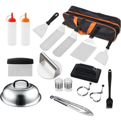 d’accessoires 18 pièces pour grill, ensemble d’accessoires barbecue à table plate pour les chefs Blackstone et de camp, ensemble de spatules barbecue avec spatule grossissante, couvercle de cuisson,