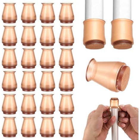 24 Pcs Protection Pied de Chaise Silicone, 14-20mm Patins Protege Pied de Chaise Table Canapé en Feutre Antidérapants, Protecteurs pour Sols en Bois (1/4)