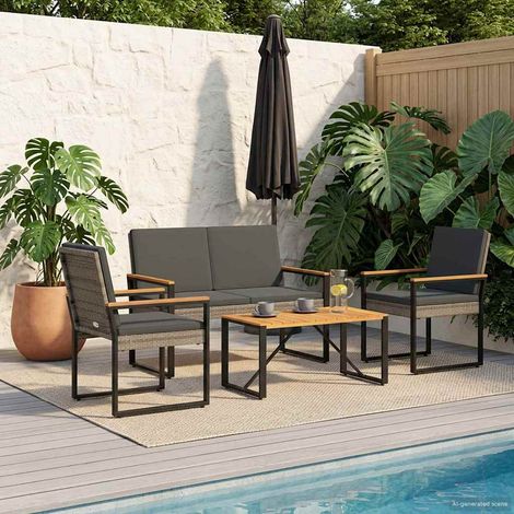 Juego de muebles de exterior con cojín 4 pcs Gris y Gris Oscuro