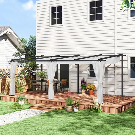 Pergola jardin exterieur 3 x 6 m pergola coulissante rétractable avec parois latérales. abri soleil UPF30+. gris