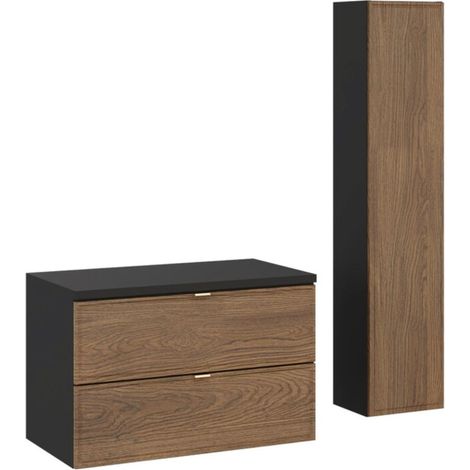 Set da bagno SAVIA: mobile sottolavabo 80cm + piano lavabo + colonna di contenimento