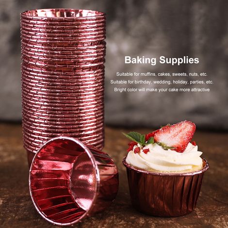 50 caissettes en papier double face frisé, résistantes à la chaleur, pour la cuisson de gâteaux, muffins et autres pâtisseries (or rose) (1/5)