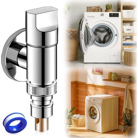 Waschmaschinenhahn – 1/2"-Selbstbohrhahn, 1/2"-Armatureneinheit mit Ventil – Edelstahl mit automatischem Absperrventil für den Waschmaschinenschlauchanschluss