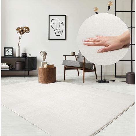 Tapis Moderne Moelleux à Poils Courts, antidérapant, Lavable Jusqu’à 30°C, Super Doux, Aspect Fourrure, pour Salon et Chambre, décoratif, Créme, 80 x 150 cm (1/5)