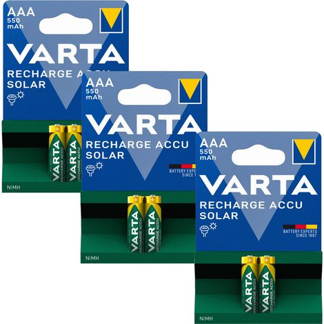 Batería recargable Varta solar AAA de 550 mAh para lámpara solar (2 unidades x 3) (1/4)