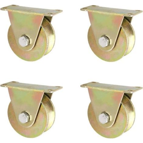 Roulettes de bureau Roulette rigide robuste de type U avec support, rouleau de porte coulissante,4 roues de porte coulissante 50 mm, for voie inversée, portail roulant, machines industrielles, rail de (1/4)