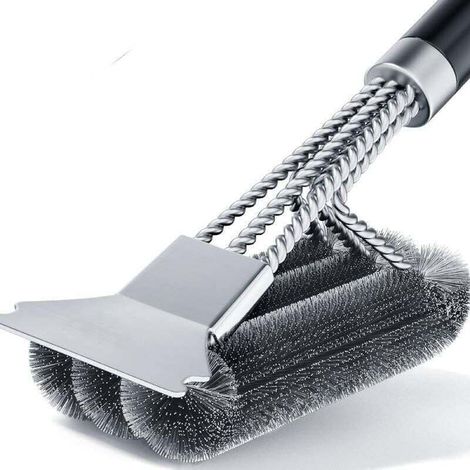 Spazzola e raschietto per la pulizia del barbecue – Spazzola metallica per barbecue – Pulitore per griglia in acciaio inox da 46 cm – Accessori e strumenti sicuri per il barbecue - Crezuo