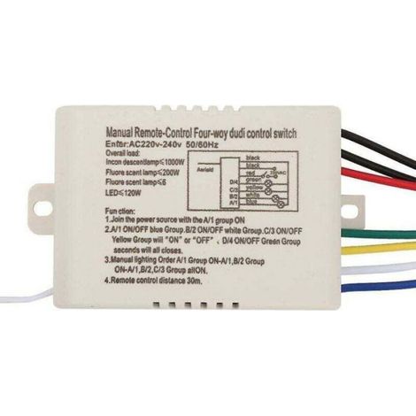 Commutateur Télécommande Sans Fil - 4 Voies - 200-240 V - Portée 15 M - Récepteur Mural (1/4)